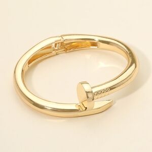 Gold Nail Screw Shaped Cuff Bracelet Hinged Fashion Statement Jewelry